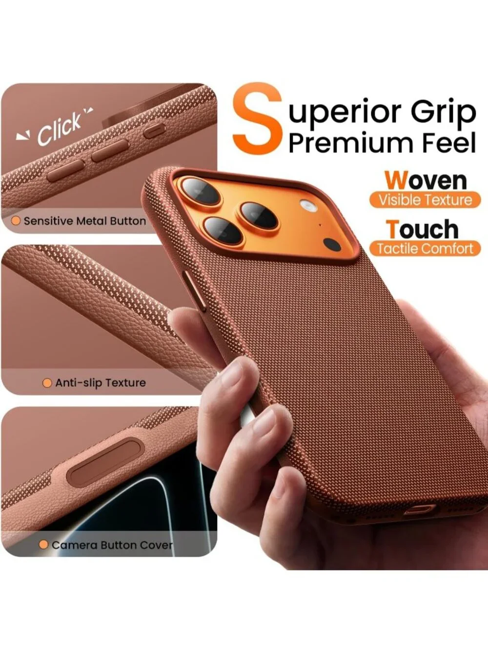 iPhone 17 Pro Max Orange Techwoven Drop Protection Shockproof Skin-Friendly Case